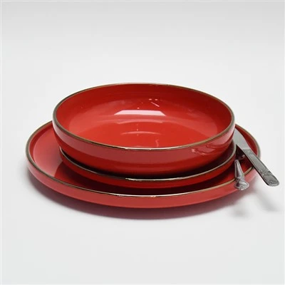 Wouj Dinerware Mete Ak Lò Rimmed