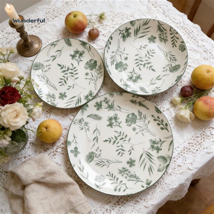 Bèl bagay Forest Green Watercolor Botanical Dinnerware